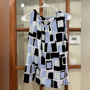 Calvin Klein Women's Abstract Print Sleeveless Top Blouse - Light Blue and Black